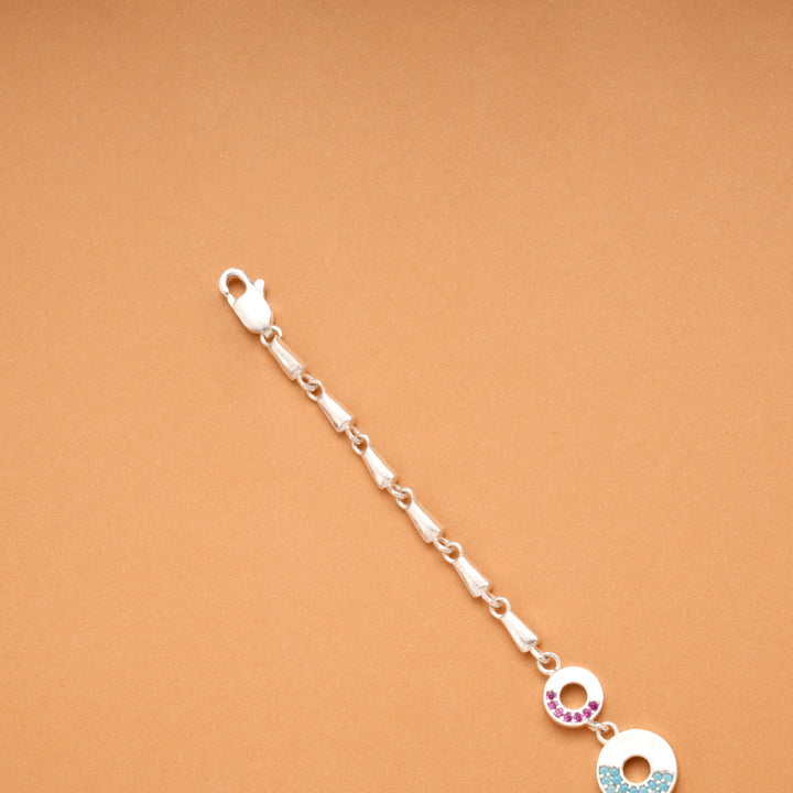 Triple Circular Charm Chain Link Silver Bracelet
