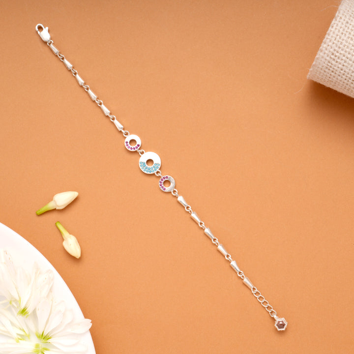 Triple Circular Charm Chain Link Silver Bracelet