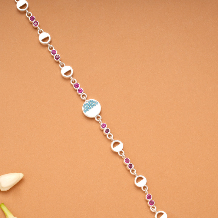 Minimal Circle Charm Moon Silver Bracelet