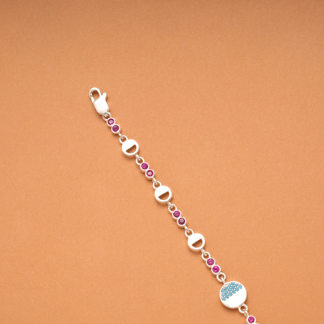 Minimal Circle Charm Moon Silver Bracelet