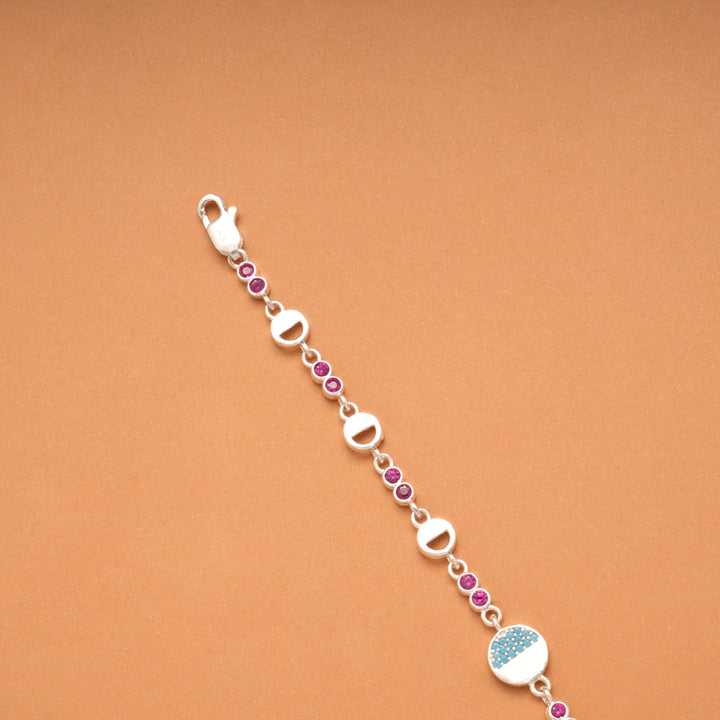 Minimal Circle Charm Moon Silver Bracelet