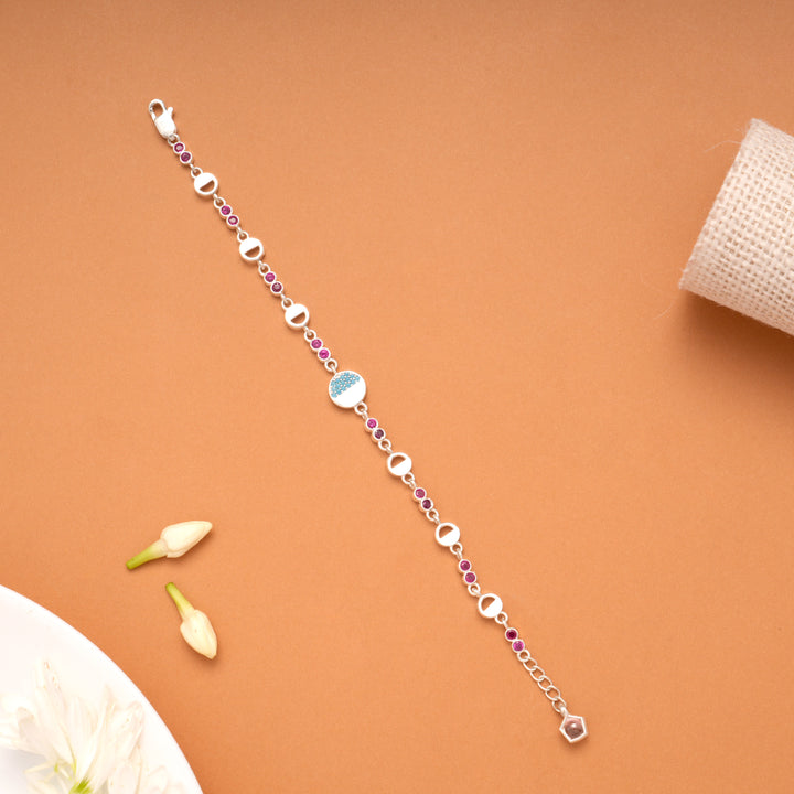 Minimal Circle Charm Moon Silver Bracelet