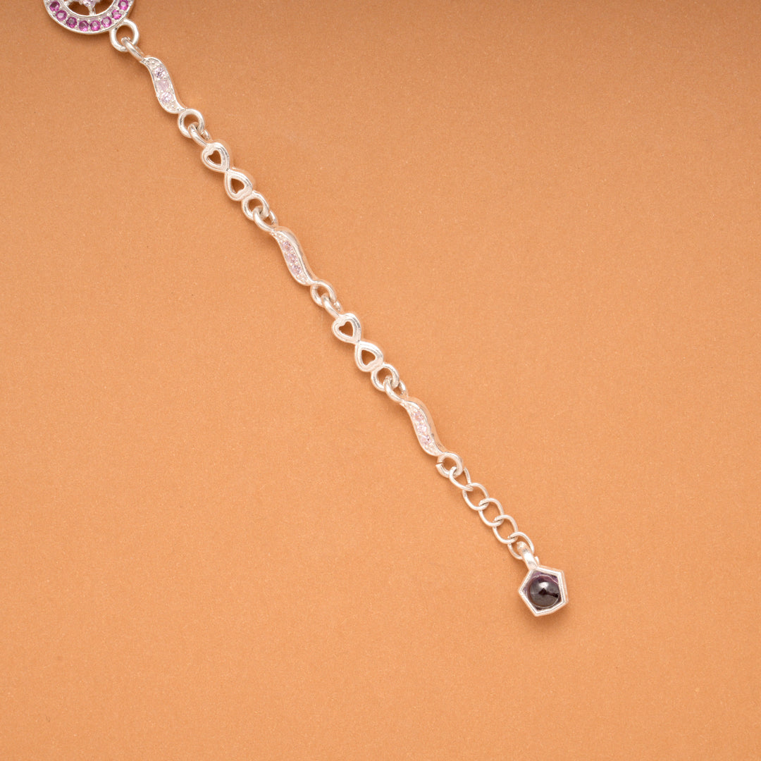 Circular Ruby Wheel Design Silver Bracelet