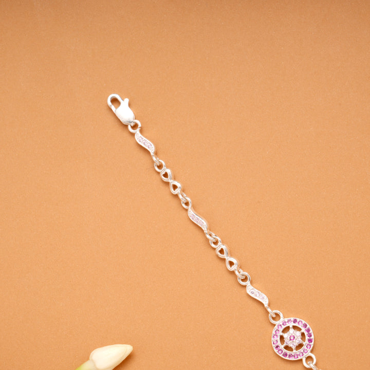 Circular Ruby Wheel Design Silver Bracelet