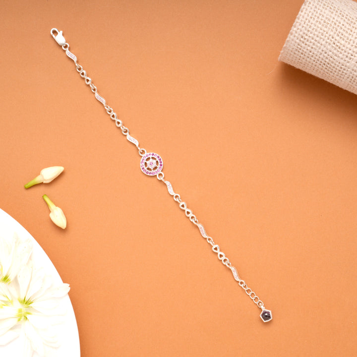 Circular Ruby Wheel Design Silver Bracelet