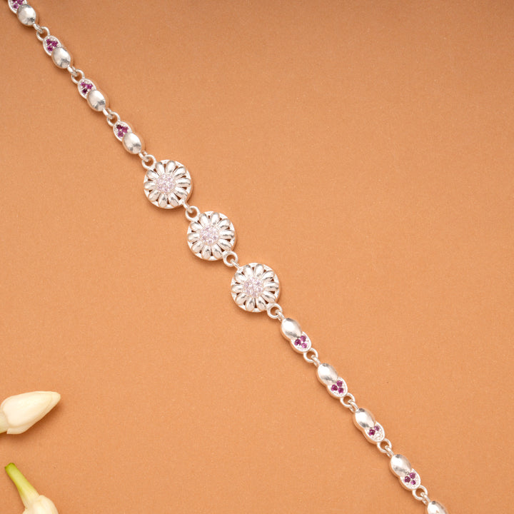 Radiant Triple Floral Design Silver Bracelet