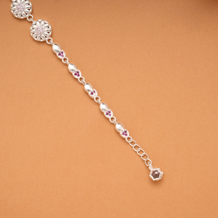 Radiant Triple Floral Design Silver Bracelet