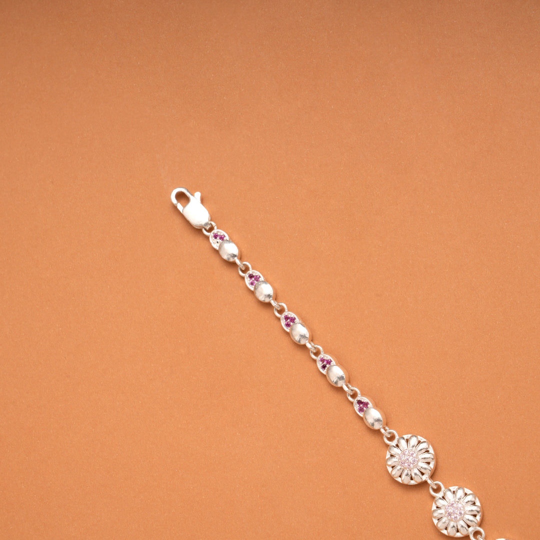 Radiant Triple Floral Design Silver Bracelet