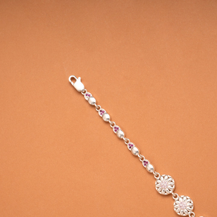 Radiant Triple Floral Design Silver Bracelet