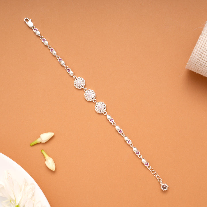 Radiant Triple Floral Design Silver Bracelet