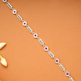 Tiny Charm Floral Leaf Link Silver Bracelet