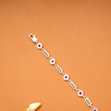 Tiny Charm Floral Leaf Link Silver Bracelet