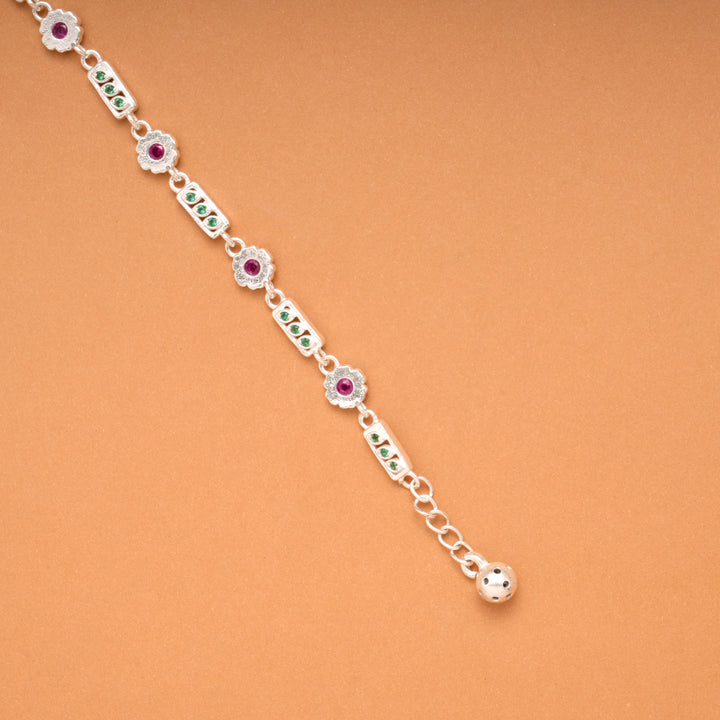 Tiny Charm Floral Leaf Link Silver Bracelet