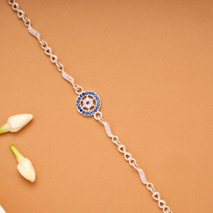 Minimal Evil Eye Design Silver Bracelet