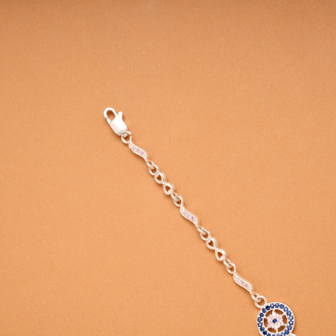 Minimal Evil Eye Design Silver Bracelet