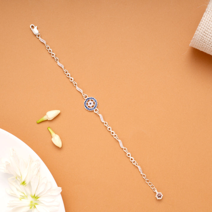 Minimal Evil Eye Design Silver Bracelet
