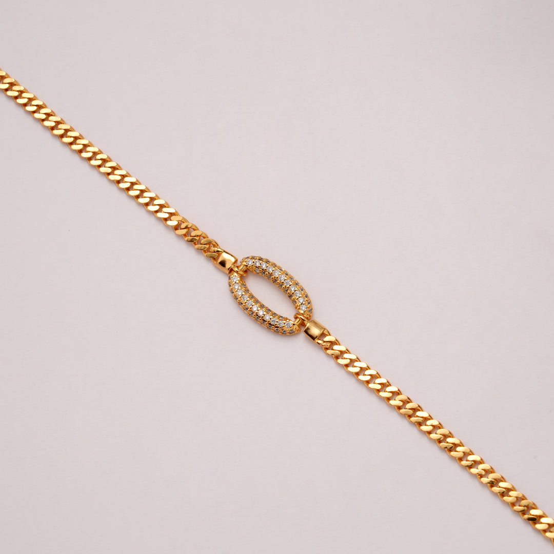 Beautiful Cuban with Oval Stone Golden Bracelet
