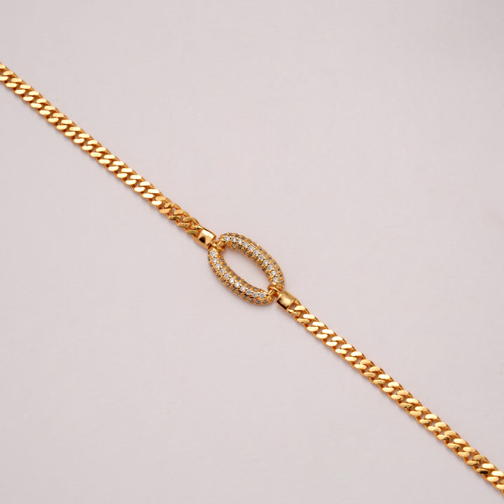 Beautiful Cuban with Oval Stone Golden Bracelet
