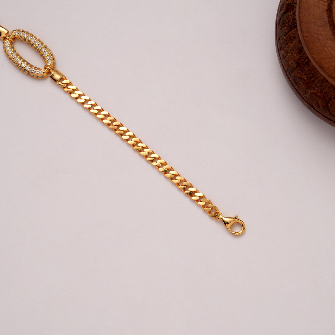 Beautiful Cuban with Oval Stone Golden Bracelet