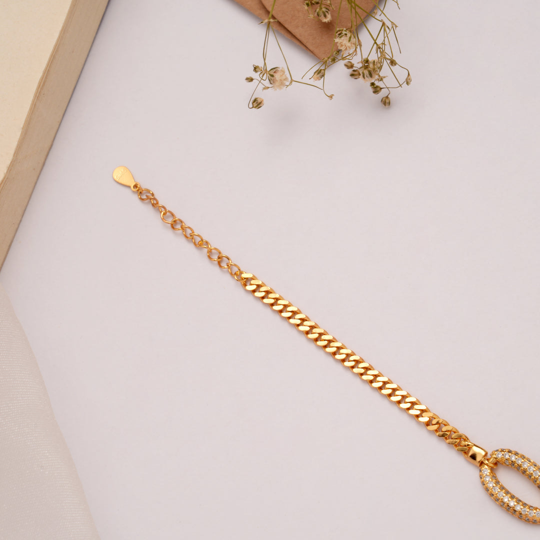 Beautiful Cuban with Oval Stone Golden Bracelet