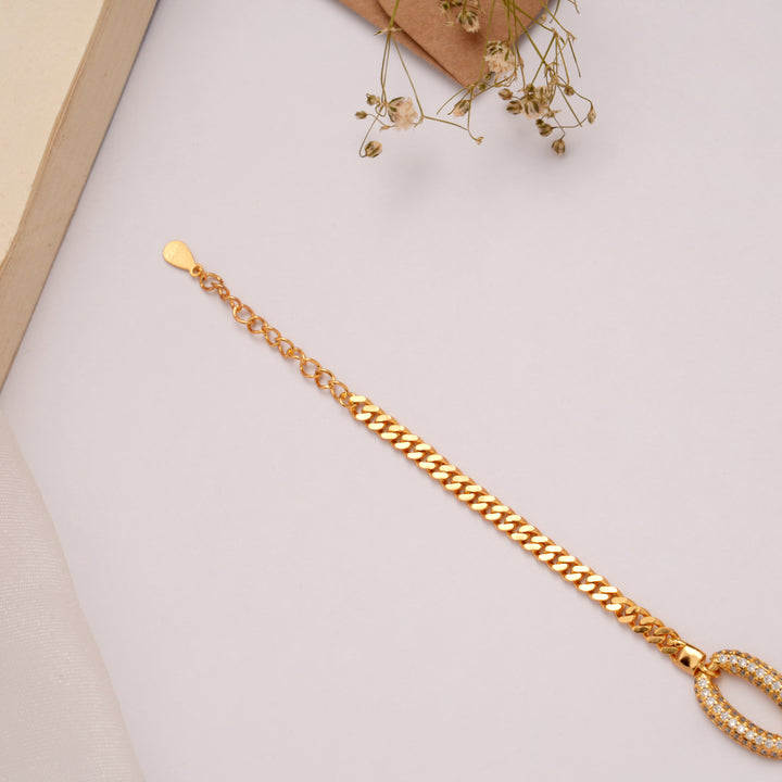 Beautiful Cuban with Oval Stone Golden Bracelet