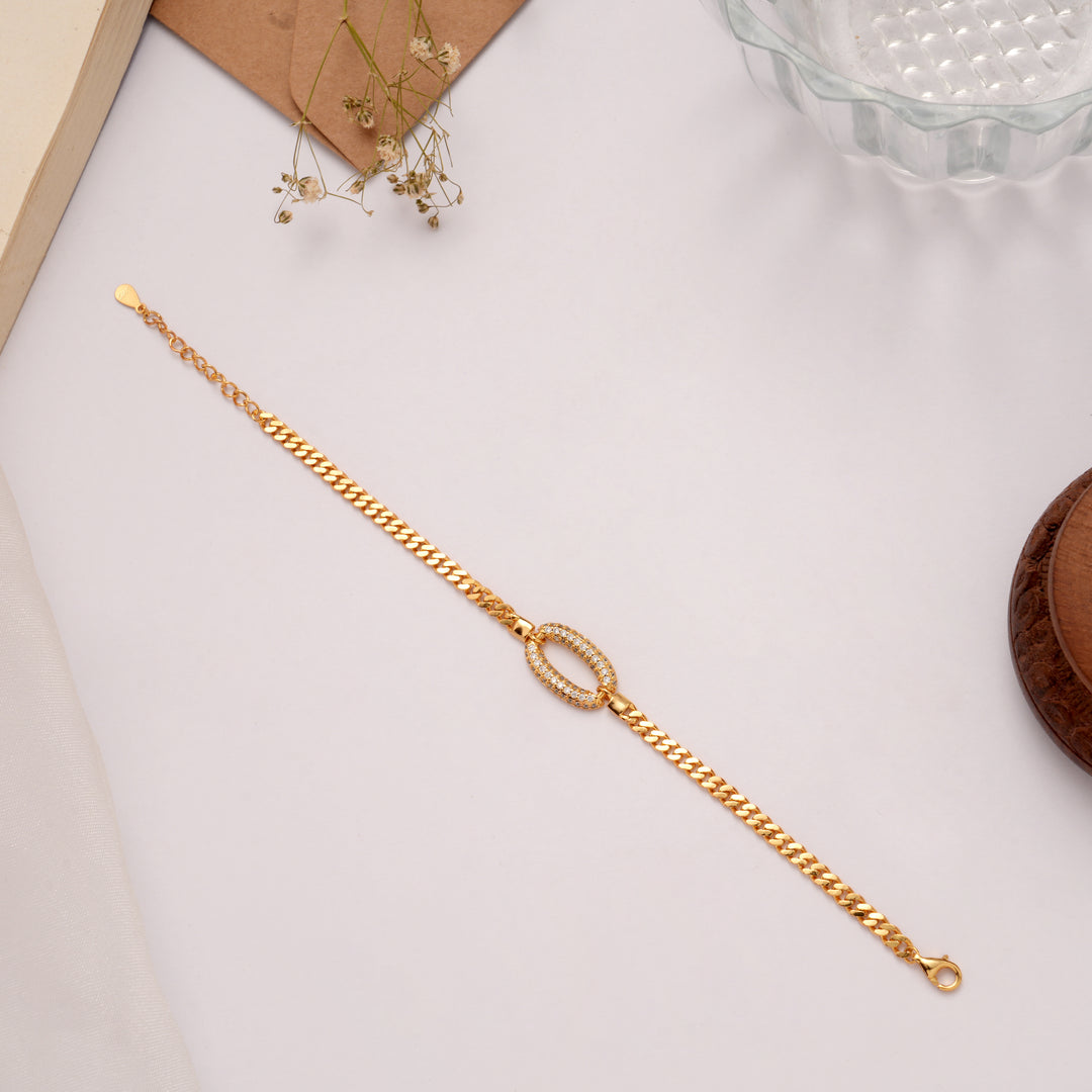 Beautiful Cuban with Oval Stone Golden Bracelet