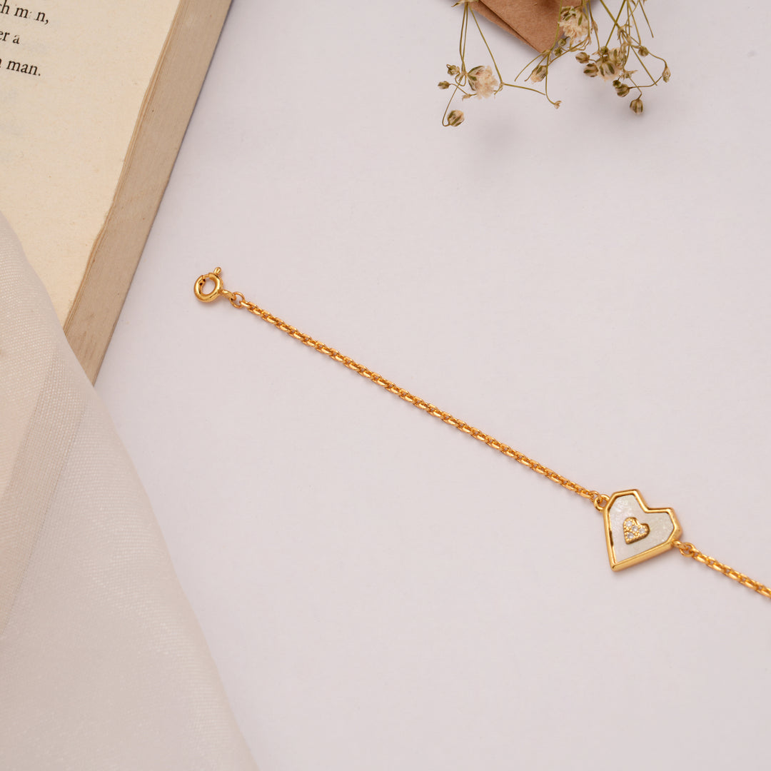 Premium Golden Enamel Heart Bracelet