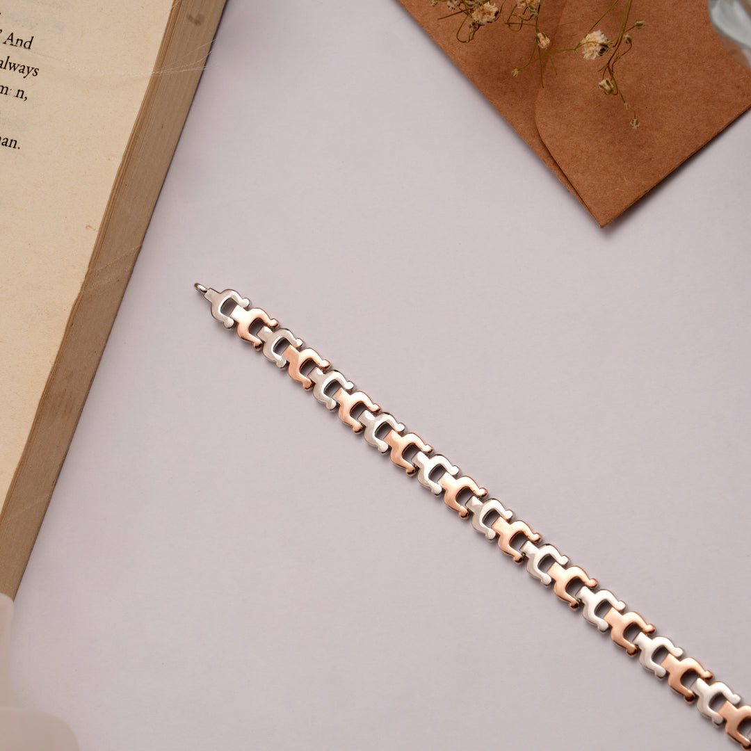 Fancy Dual Tone Silver Puzzle Bracelet