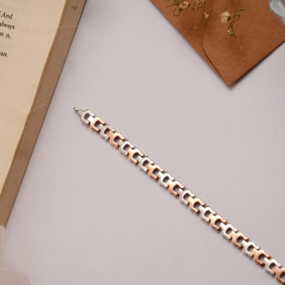 Fancy Dual Tone Silver Puzzle Bracelet