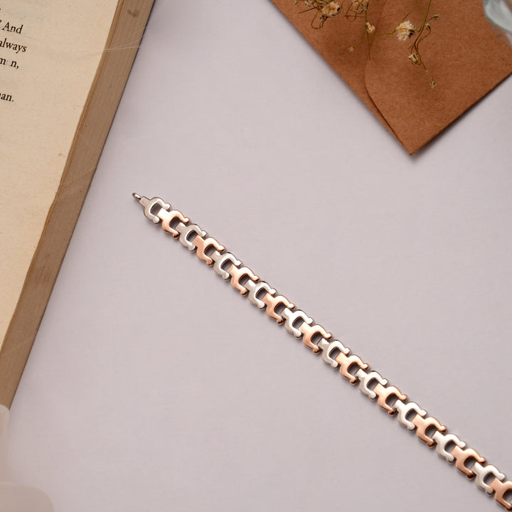 Fancy Dual Tone Silver Puzzle Bracelet
