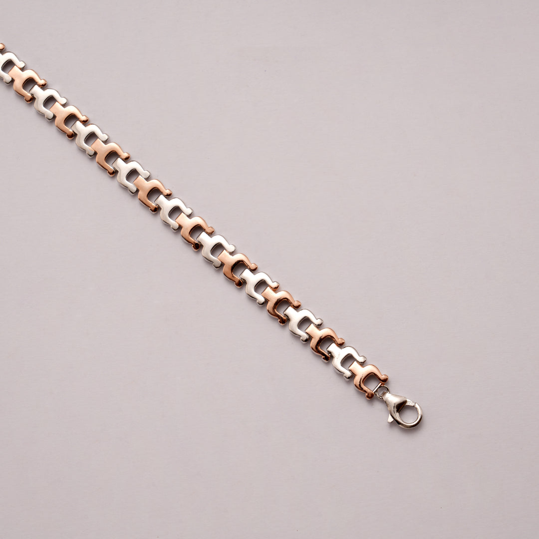 Fancy Dual Tone Silver Puzzle Bracelet