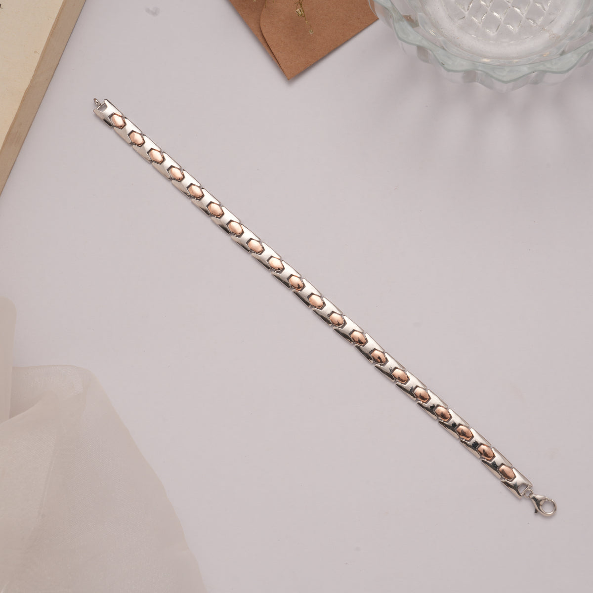 Modern Two Tone Bullet Link Golden Bracelet