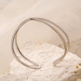 Elegant Silver Cross Stone Over Cuff Bracelet
