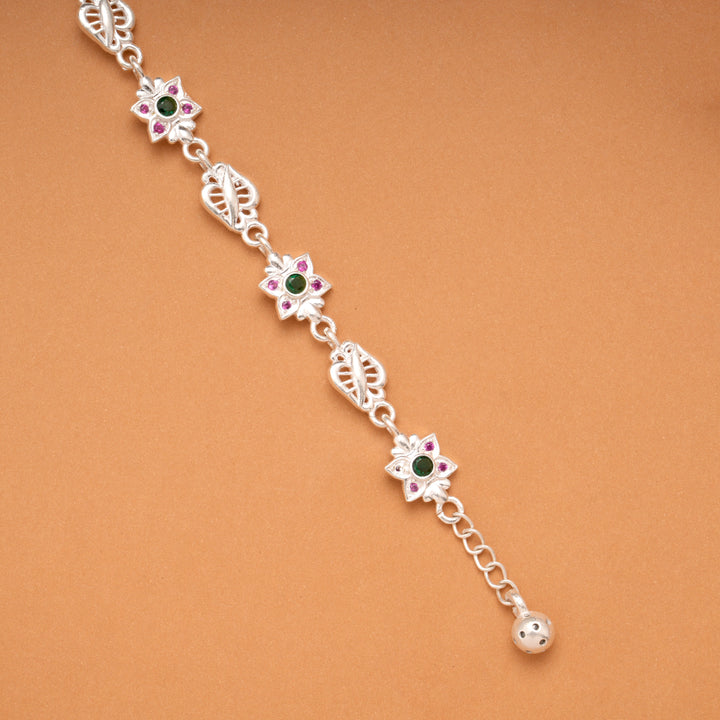 Elegant Multi Color Floral Silver Bracelet