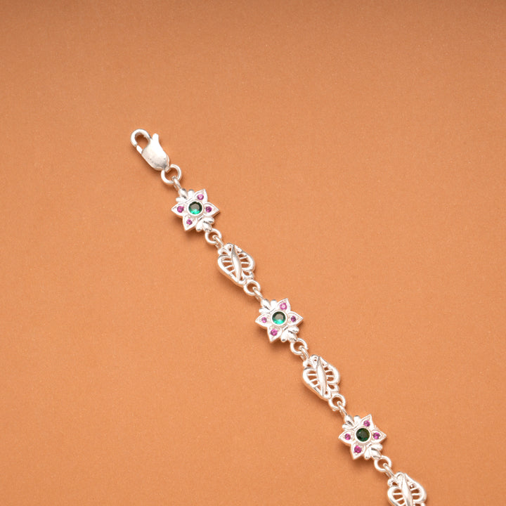 Elegant Multi Color Floral Silver Bracelet
