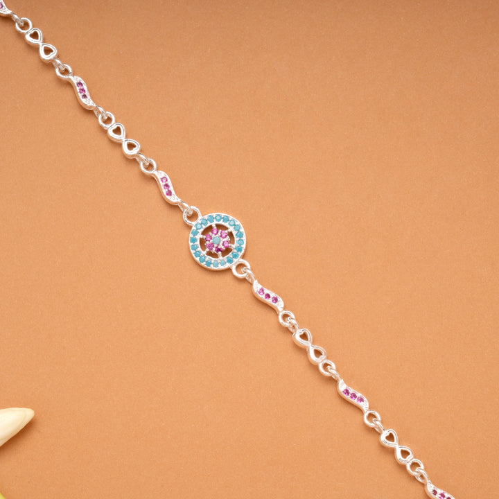 Silver Circular Blue Charm Flower Bracelet