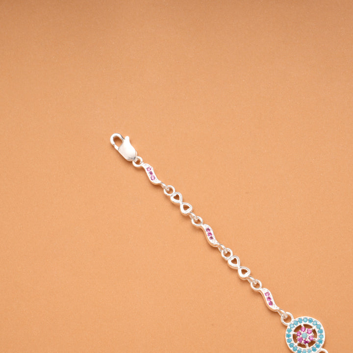 Silver Circular Blue Charm Flower Bracelet