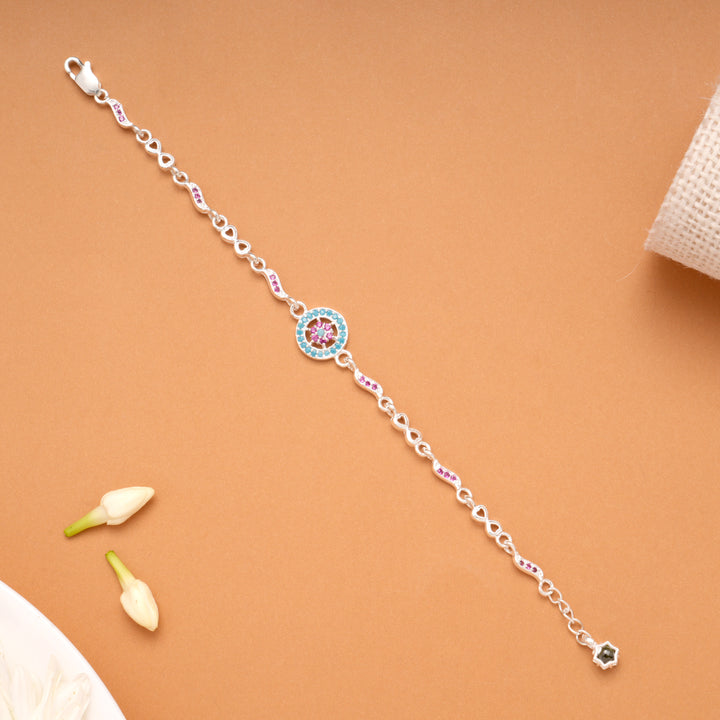 Silver Circular Blue Charm Flower Bracelet