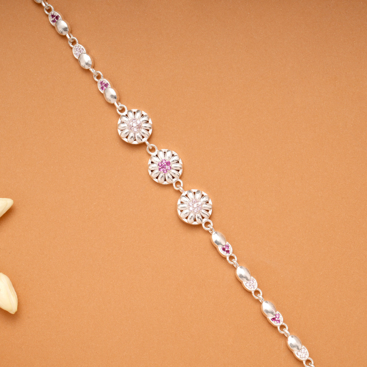 Trendy Triple Flower Design Silver Bracelet
