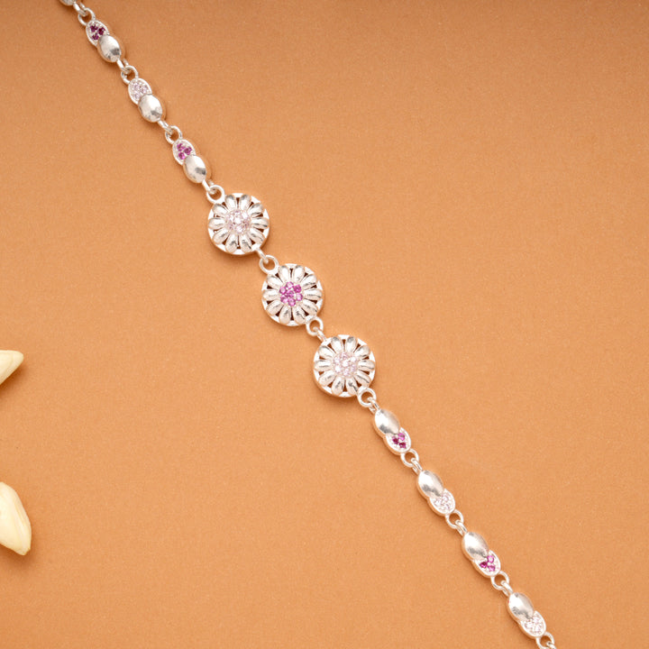 Trendy Triple Flower Design Silver Bracelet