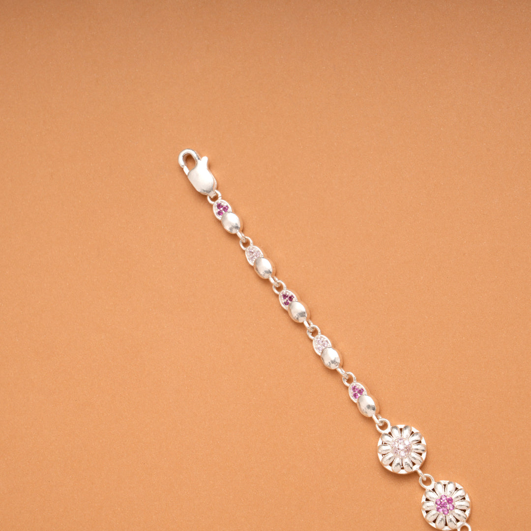 Trendy Triple Flower Design Silver Bracelet
