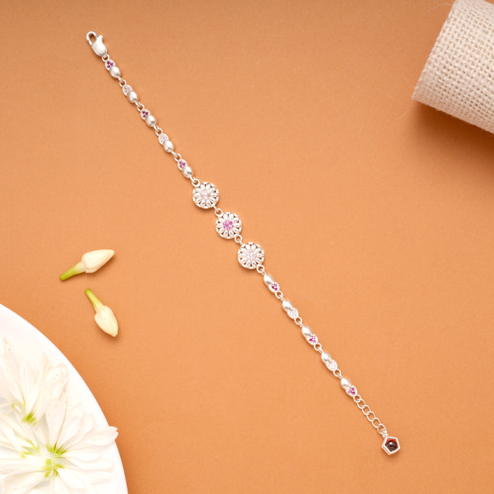 Trendy Triple Flower Design Silver Bracelet