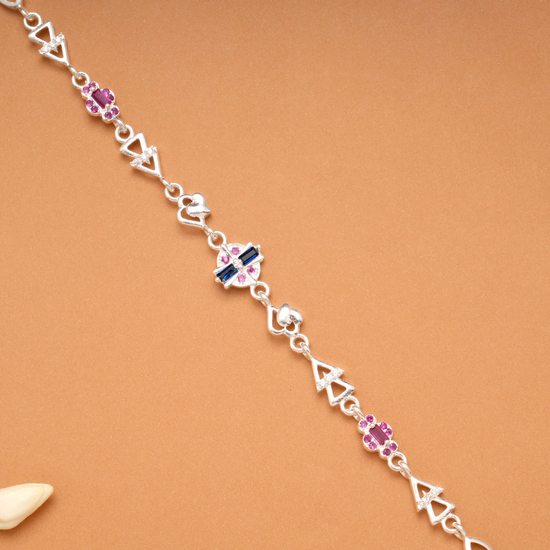Minimal Heart Ruby Floral Silver Bracelet