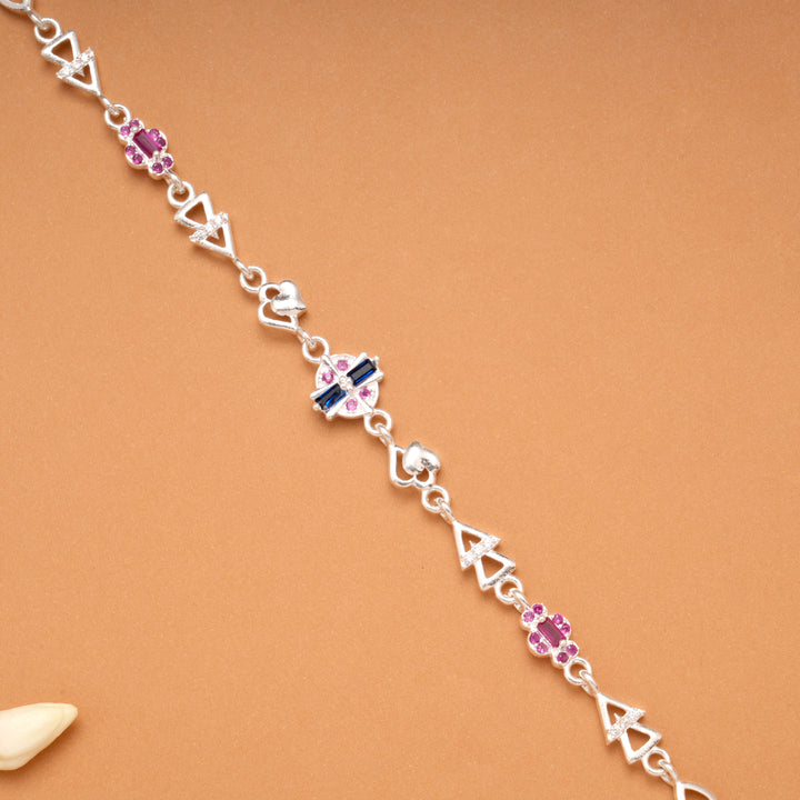 Minimal Heart Ruby Floral Silver Bracelet