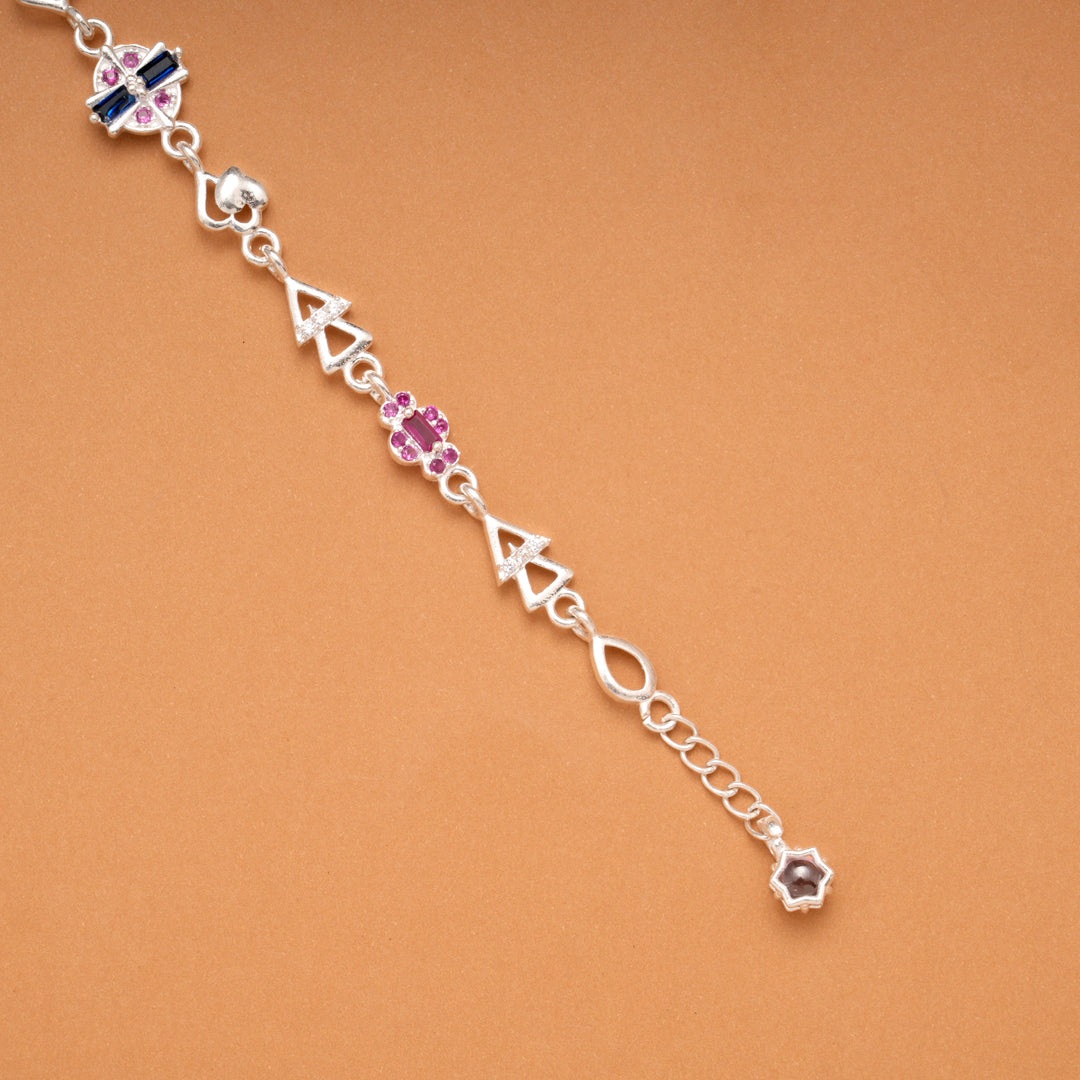 Minimal Heart Ruby Floral Silver Bracelet