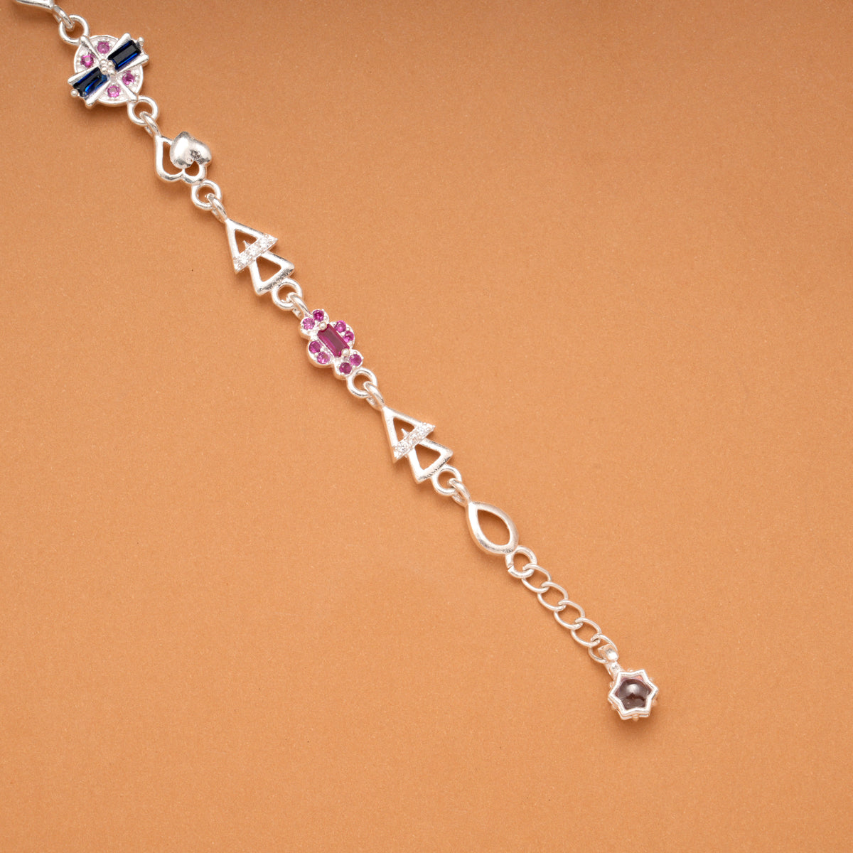 Minimal Heart Ruby Floral Silver Bracelet