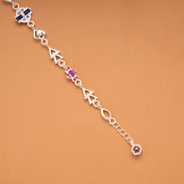 Minimal Heart Ruby Floral Silver Bracelet