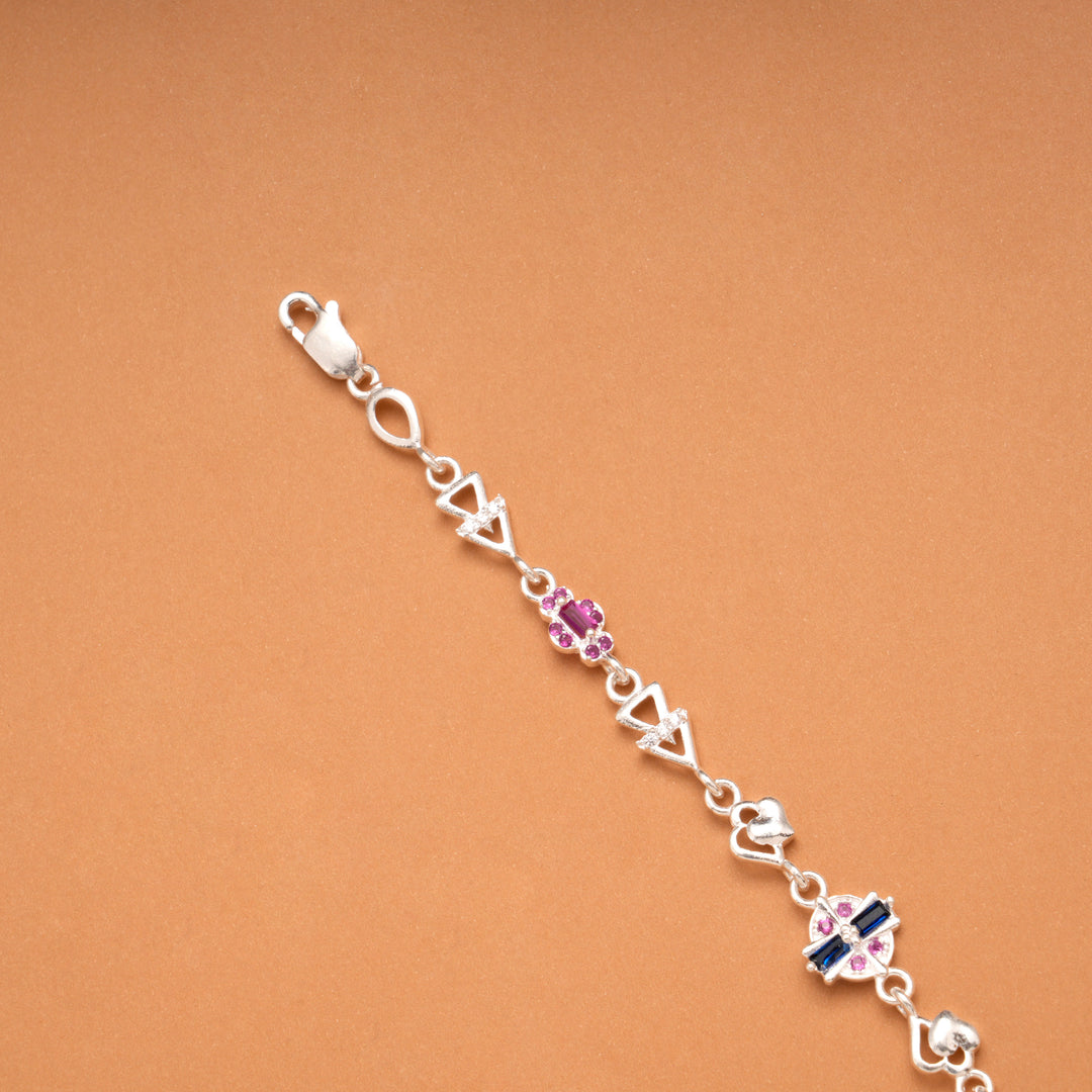 Minimal Heart Ruby Floral Silver Bracelet