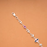 Minimal Heart Ruby Floral Silver Bracelet