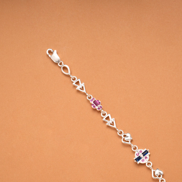 Minimal Heart Ruby Floral Silver Bracelet